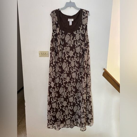 Plus Size brown 2 piece floral dress set size 34W - Picture 3 of 7